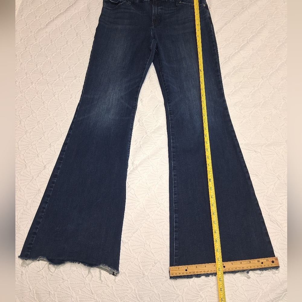 Express Dark Blue Flare Jeans Size L Flare Mio Rise Ultra Hyper Stretch - Picture 13 of 16